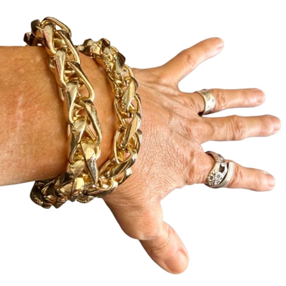 Chunky Layered Gold Tone Interlocking Curb Link Bracelet